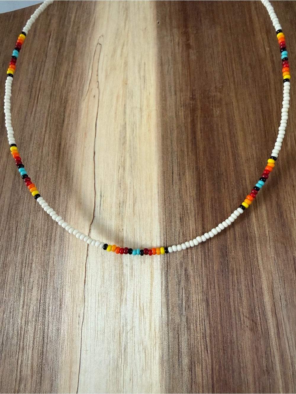 Handmade White Beaded Necklace with Multicolor Accent